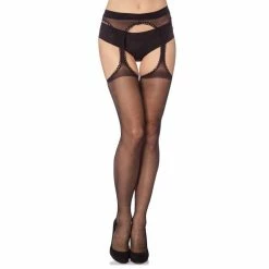 Vente flash 😀 Gabriella Collant Ouvert Avec Dentelle Verticale Noir 🥰